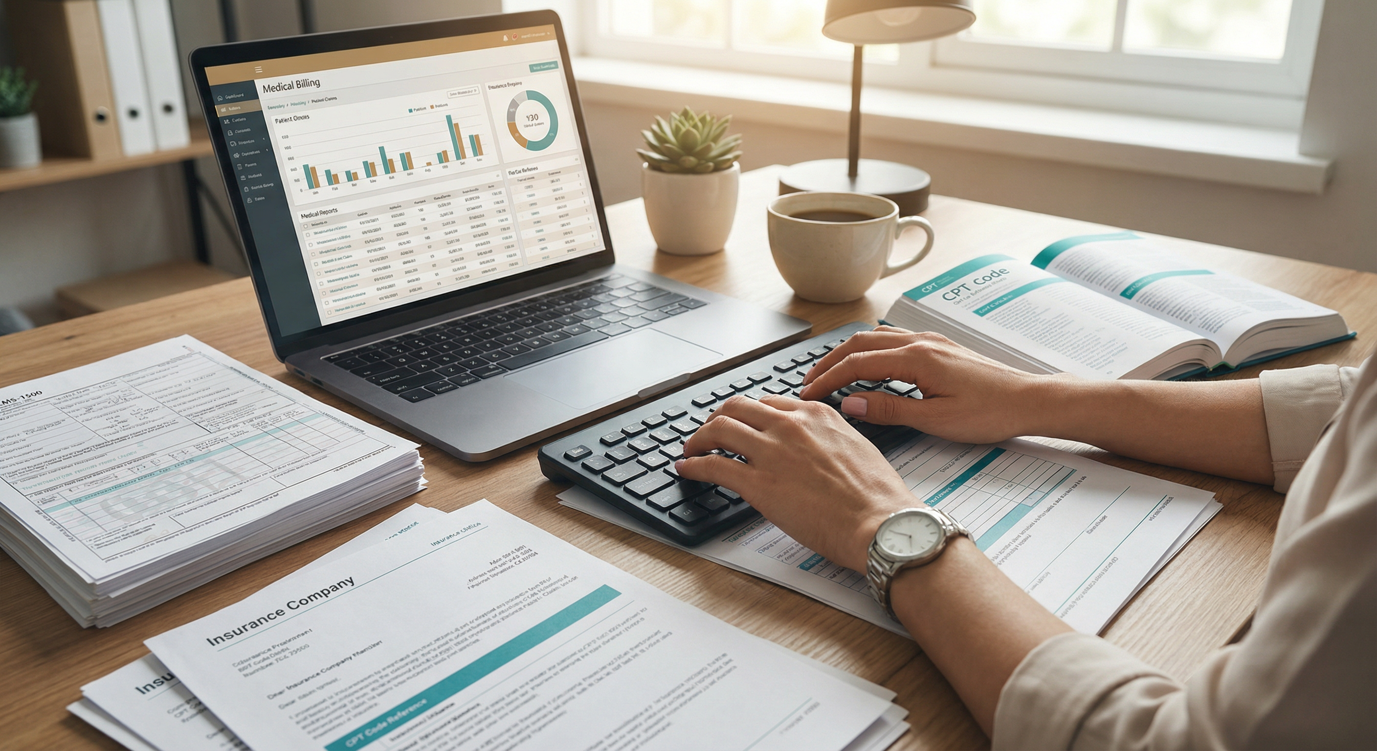 Professional billing specialist working with documentation